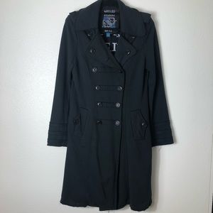 Millard Fillmore Black Cotton Duster Trench Coat Double Breasted Size LG MF-13